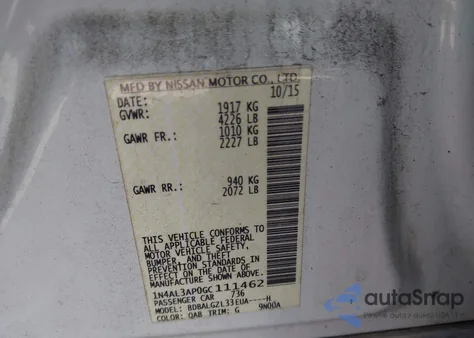 2016 Nissan Altima 2.5 S из США, поврежденный, VIN 1N4AL3AP0GC111462